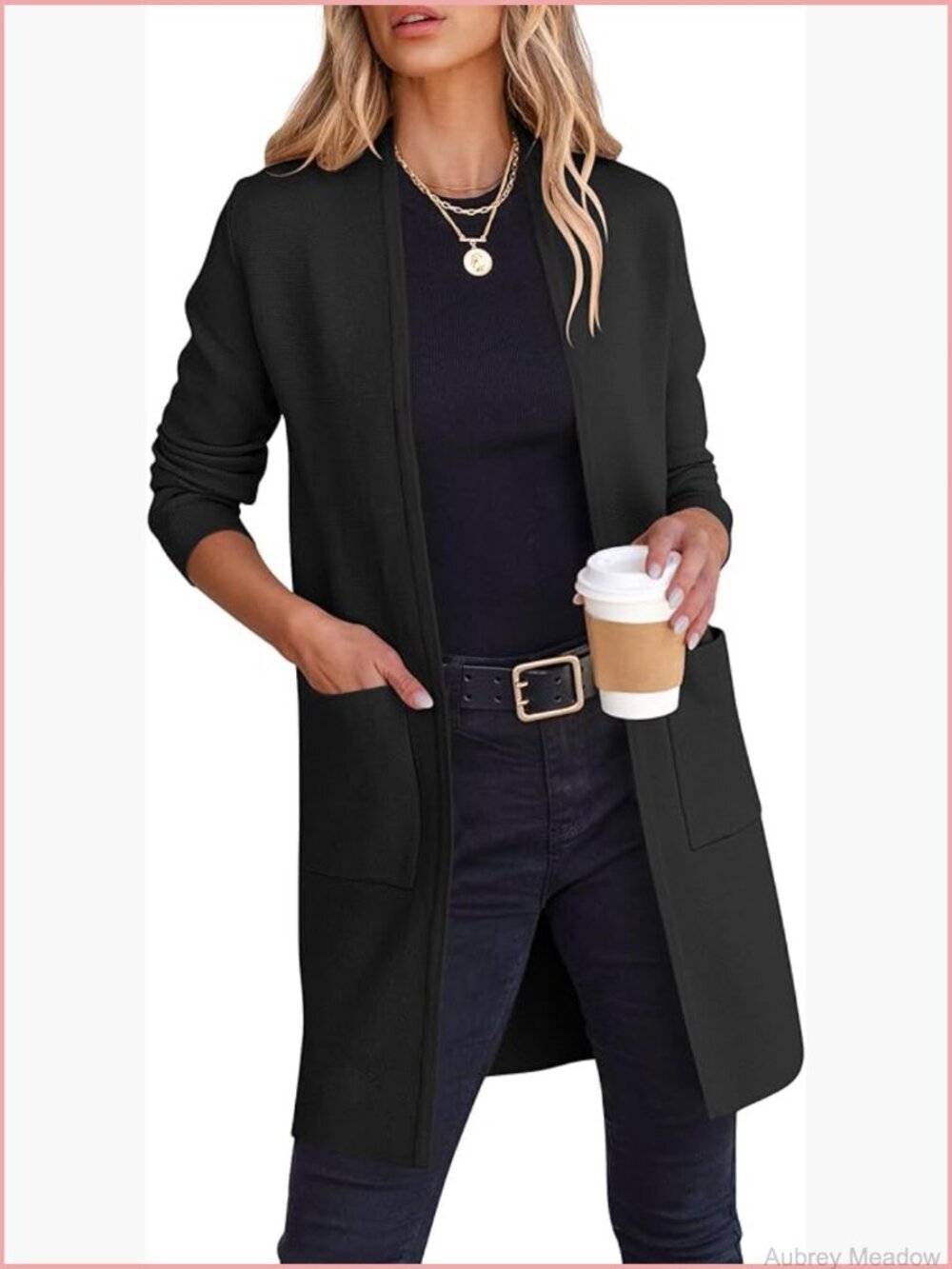 Women's Open Front Knit Cardigan Sweater with Pockets Long Sleeve